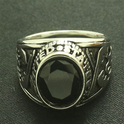 304 Stainless Steel Cool Classic Us Navy Black Stone Silver Ring In