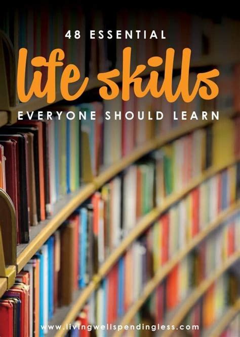 Bookshelves With Text That Reads 4 Essential Life Skills Everyone Should Learn