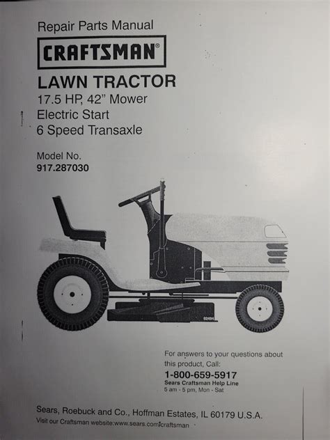 Sears Craftsman Lt2000 175 Hp 42 6sp Lawn Mower Tractor Parts Manual