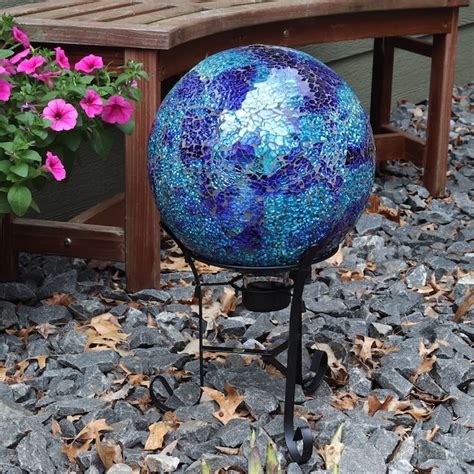 Sunnydaze Decor 10 In Diameter Blue Blown Glass Gazing Ball In The