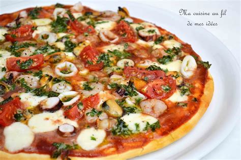 Ma cuisine au fil de mes idées Pizza aux fruits de mer et pesto de
