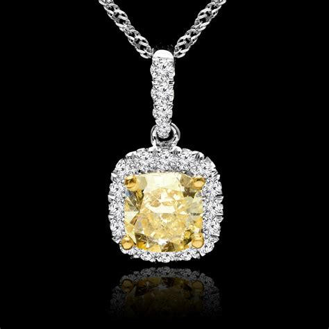 cushion cut yellow diamond multi stone halo pendant necklace with chain in white gold p 8440