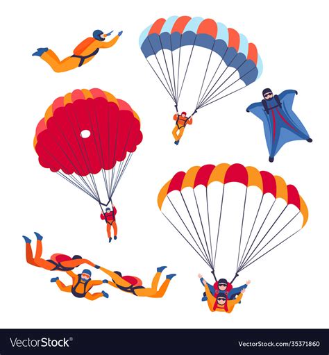 Parachute Jump Kinds Set Skydiving Extreme Sport Vector Image