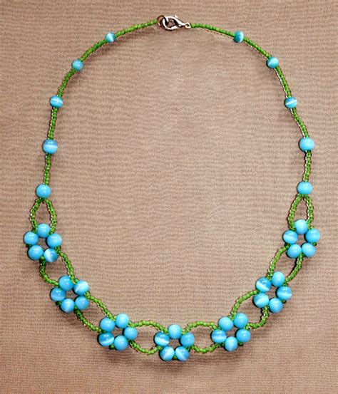 Free Pattern For Beaded Necklace Blue Flowers Beads Magic