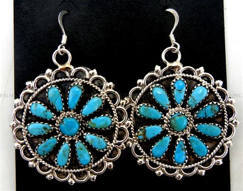 Navajo Zeita Begay Turquoise And Sterling Silver Cluster Dangle Earrings