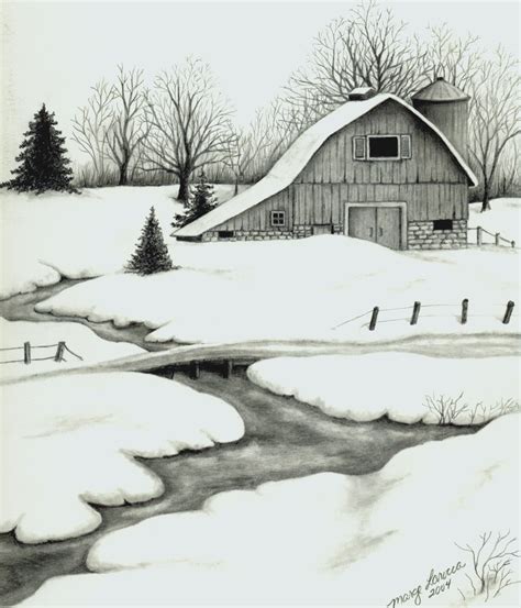 Winter Barn Pencil Drawing Paint Pen And Ink Pencils Drawing