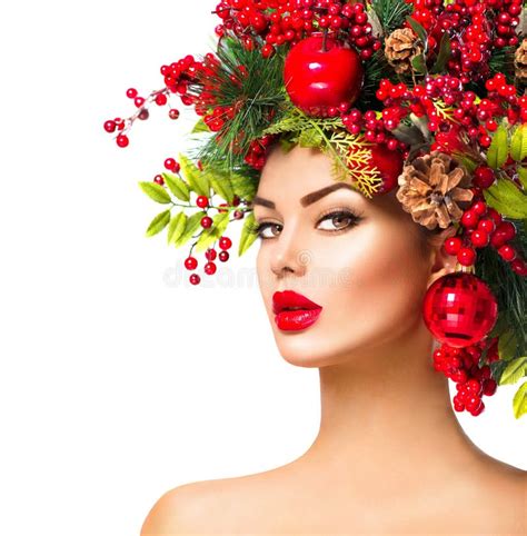 Christmas Fashion Model Woman Stock Image Image Of Hairstyle Holiday