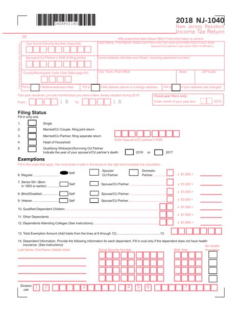 Form Nj 1040 2018 Fill Out Sign Online And Download Fillable Pdf