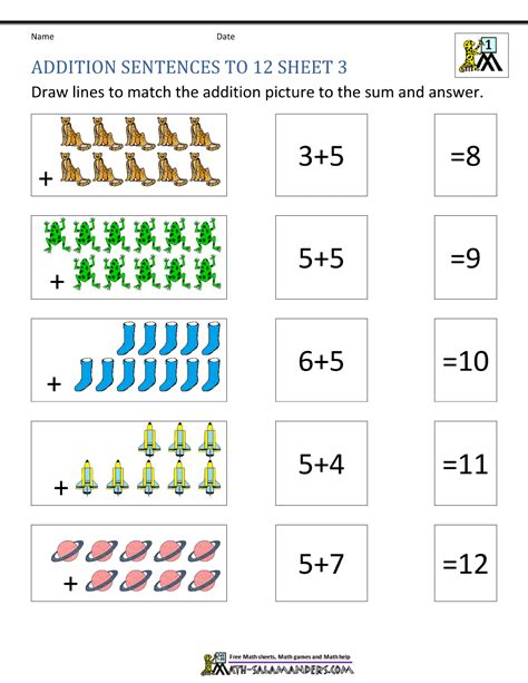 Addition Worksheets First Grade Activities Wscolordsgn Numbers And