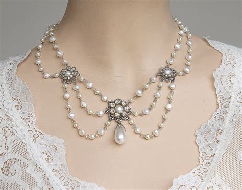Wedding Pearl Necklace Victorian Bridal Vintage Bridal Etsy Bridal