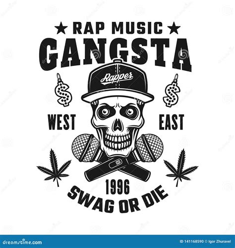 Gangsta Rapper Skull In Snapback Vector Emblem