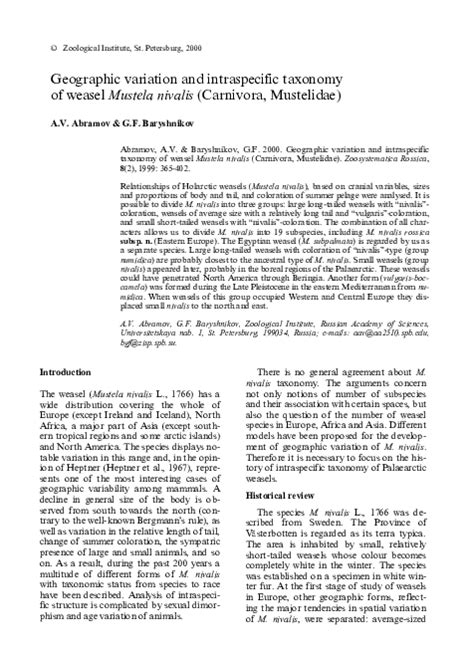 Pdf Geographic Variation And Intraspecific Taxonomy Of Weasel Mustela