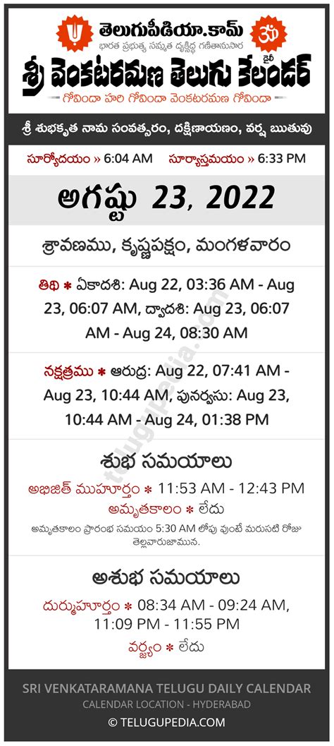 August 23 2022 Venkataramana Telugu Calendar Tithi Nakshatram Telugu