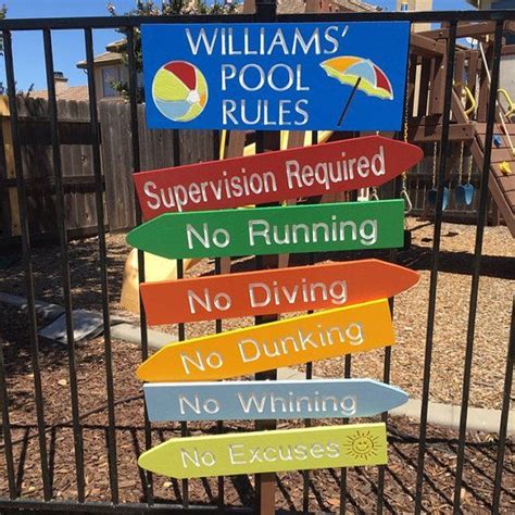 Pool Rules Engraved Wood Signs Customizable Set Of 7 Personalized