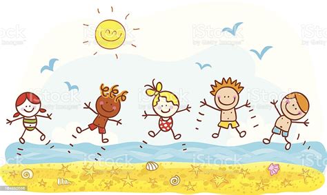 Check spelling or type a new query. Happy Summer Holiday Kids Jumping At Beach Ocean Cartoon ...