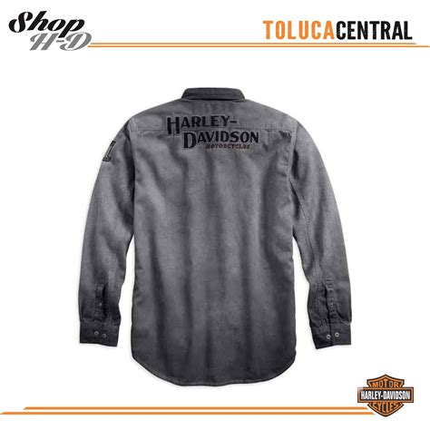 Harley Davidson Mens Iron Block Long Sleeve Woven Shirt Gray Shop H
