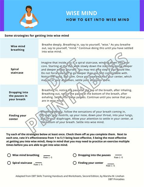 Wise Mind Worksheet And Handout Dbt Mindfulness Exercises Handout Etsy