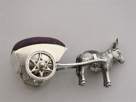 Edwardian Novelty Silver Donkey Pulling A Cart Pin Cushion By Adie