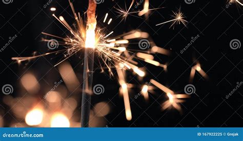 Firework Sparkler Burning On Black Stock Image Image Of Glowing