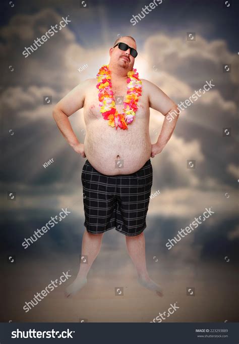 Funny Picture Overweight Man Hawaiian Flowers Stock Photo Shutterstock