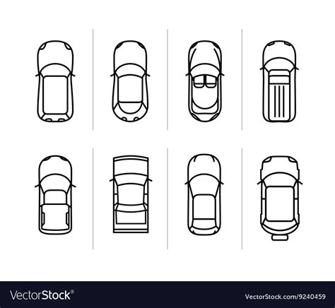 Set Outline Cars Top View Car Icons Royalty Free Vector