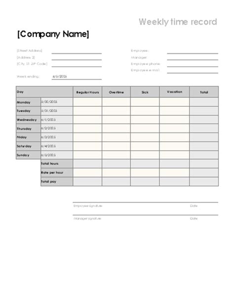 Weekly Time Sheet With Sick Leave And Vacation Office Templates