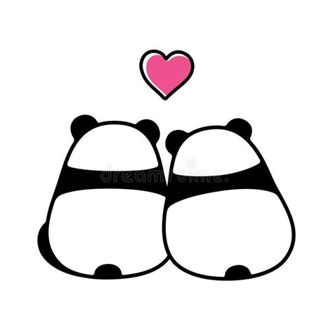 Cute Panda Couple In Love Simple And Minimal Cartoon Drawing Back