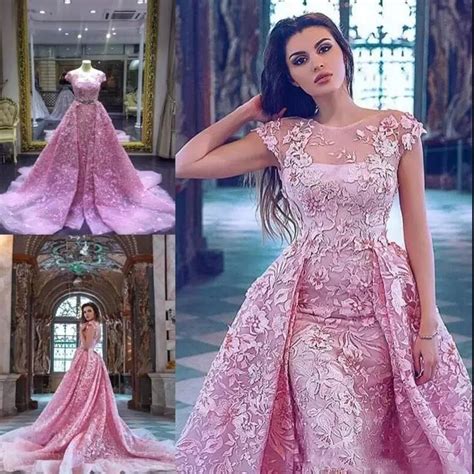 saudi arabic gold sparkle lace mermaid prom dresses detachable train luxury dubai evening gowns