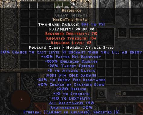 Obedience Great Poleaxe - Ethereal - 300 Def & 20-29 Res - Buy Diablo 2 Items - D2 Items for Sale