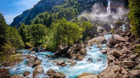 Wallpaper Switzerland Nature Landscape Waterfall Rocks