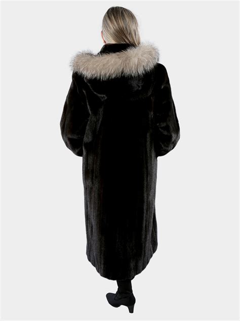 Ranch Female Mink Fur Coat With Hood Large Estate Furs
