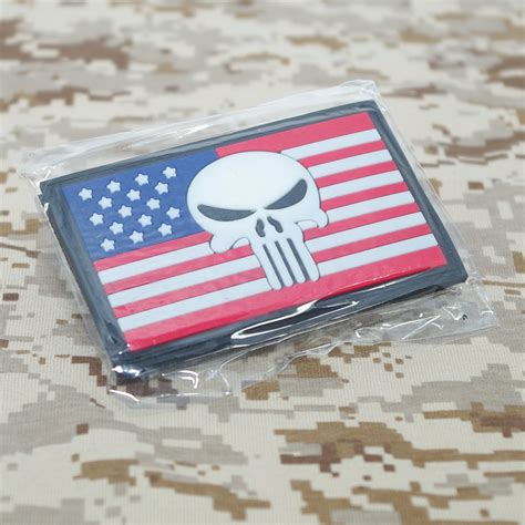 Punisher White Head On Colored Usa Flag Pvc Patch With Velcro Airsoft