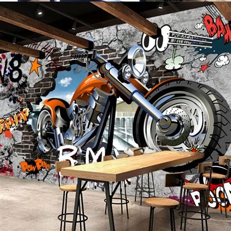 Beibehang Custom Wallpaper 3d Motorcycle Street Art Graffiti Backdrop