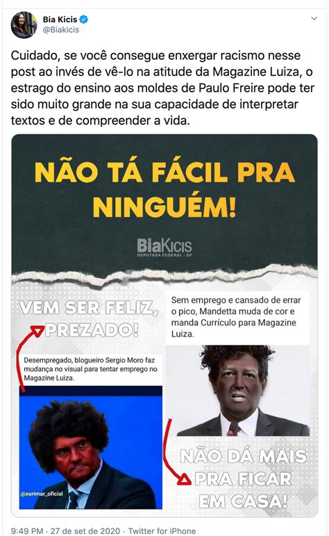 Kicis bia ofensas ela merece diz hoffmann amor sobre deputada dispara extremamente wyllys contra jean metropoles ferreira daniel contextoexato covarde. Bia Kicis é acusada de racismo por montagem de Moro e ...
