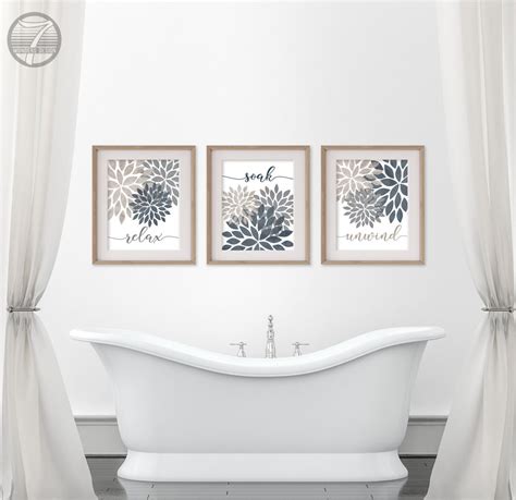 Relax Soak Unwind Distressed Flower Bursts Bathroom Art Etsy