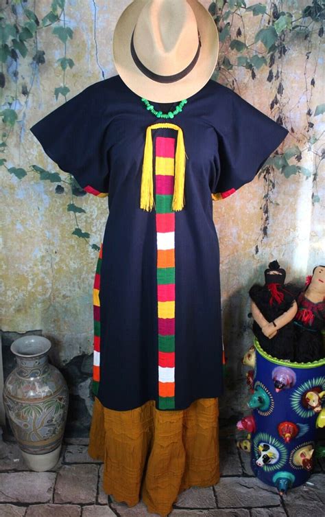 l 2xl yalalag huipil dress dark blue multi color hand embroidered oaxaca mexico ebay hand