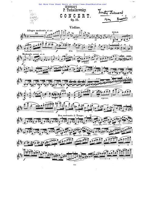 Free Sheet Music For Violin Concerto Op35 Tchaikovsky Pyotr By