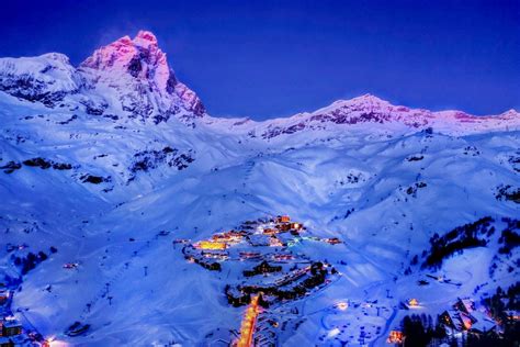 An Amazing Sunset On The Village Of Cervinia Italy With The Matterhorn