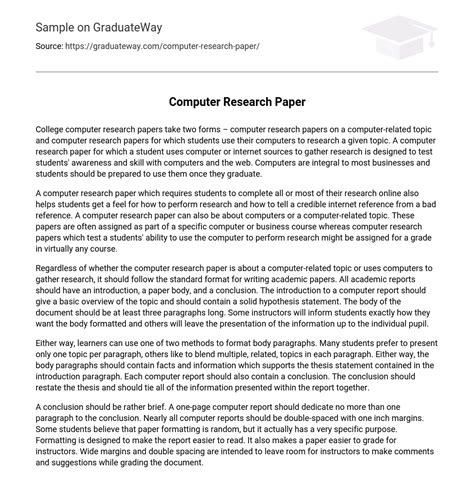 ⇉computer Research Paper Essay Example Graduateway