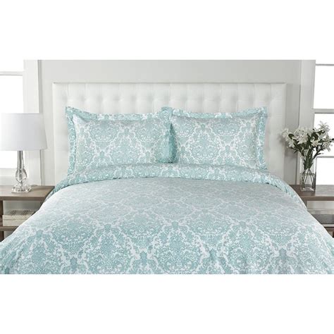 Full Queen Blue Damask Duvet Cover Set Fancy Master Bedroom Bedding