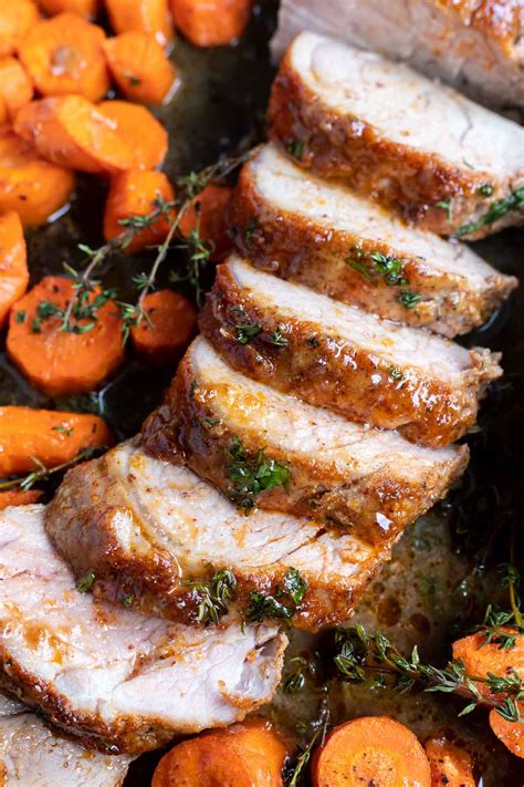 Arrange turnips,carrots,apples around roast.brush some of the reserved glaze on meat,vegetables and fruit.roast 30 to 45 minutes more or until thermometer. OVEN ROASTED PORK TENDERLOIN + WonkyWonderful