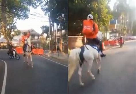 Driver Makanan Antar Pesanan Naik Kuda Bikin Heboh Netizen Pangeran