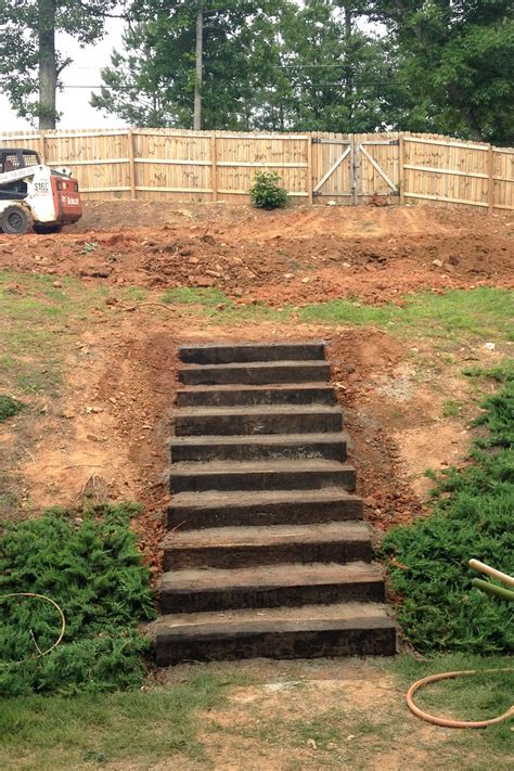 Rail Road Ties Stairs Landscaping Stairs Sloped Backyard