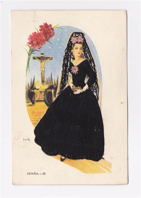Vintage Postcard Spanish Dancing Lady Embroidered Detailing On The Dress I Love The Detail