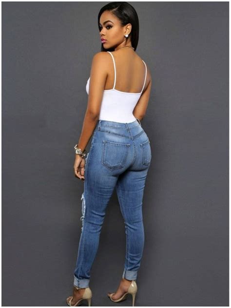 High Quality Light Blue Skinny Ripped Jeans For Women Online Store For Women Sexy Dresses