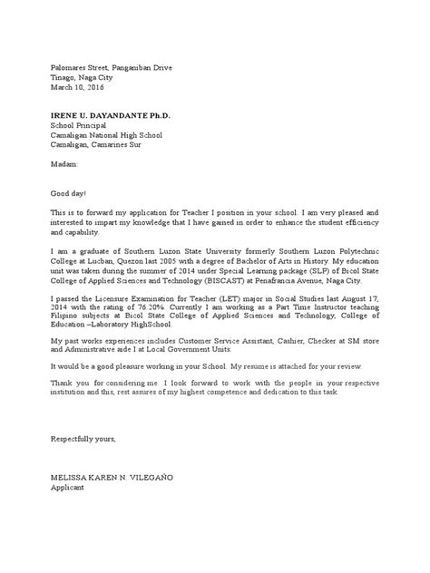 I have been a classroom teacher for the past 10 years in various capacities and grade levels. Application Letter Deped | Identity Document ...
