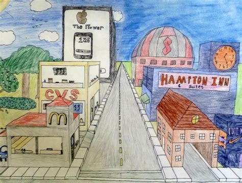 I even put her lesson up on my overhead projector and we followed the steps. Drawing I (Q2) - One Point Perspective City Streets - ART ...