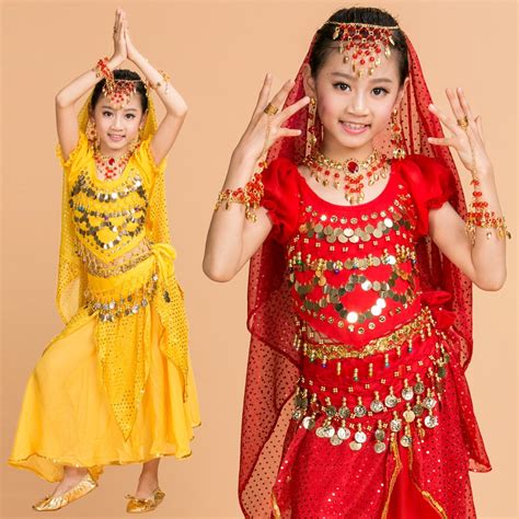 2017 Children Belly Dance Costume Kids Indian Dance Dress 6 Pcs Child