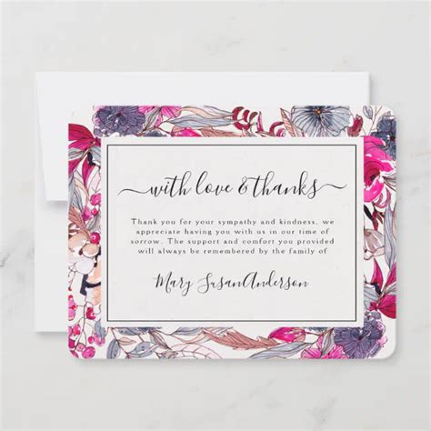Funeral Pink Florals Memorial Thank You Note Zazzle