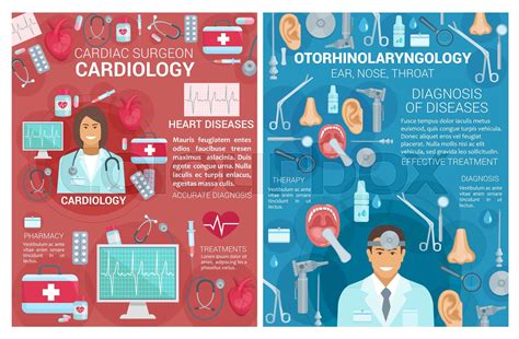 Cardiology Otolaryngology Medicine Clinic Posters Stock Vector